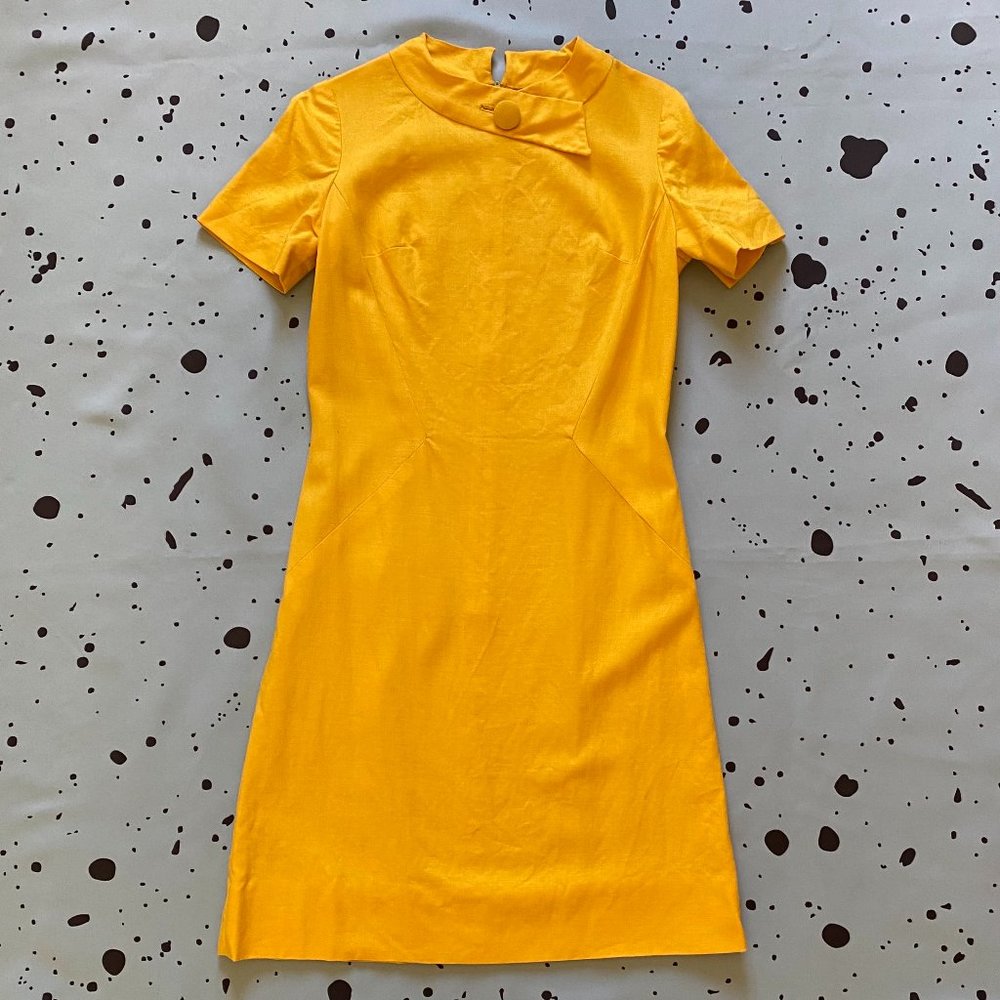 Vintage Yellow 60s Mod Short Sleeve Dress M